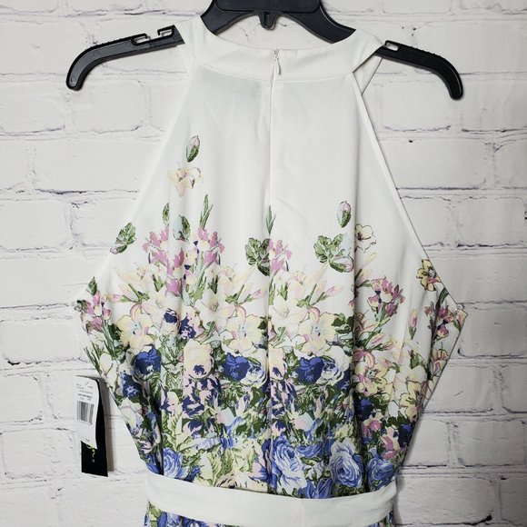 DN Designs Curvy Women's Halter Floral Tie Waist Dress - Picture 4 of 9